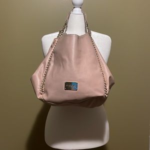 Bebe soft pink 3 section chain link tote